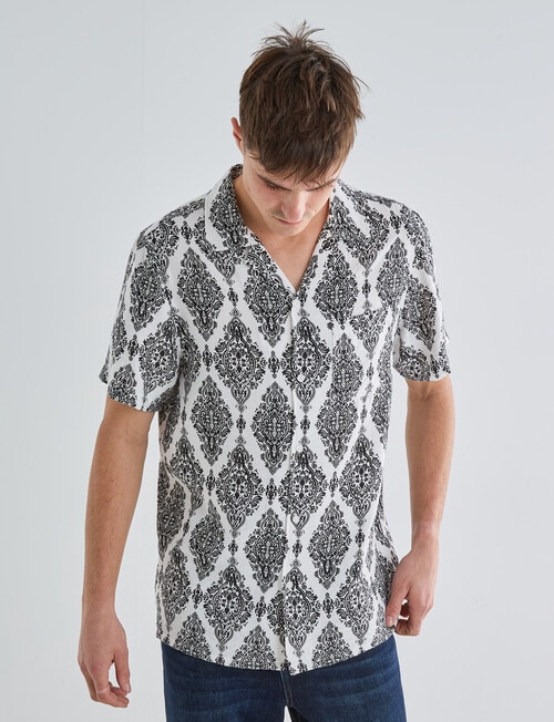 Gasoline Paisley Short Sleeve Shirt, White product photo
