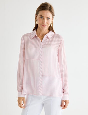 Ella J Spliced Stripe Shirt, Pink Stripe product photo