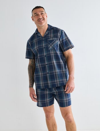 Chisel Woven Check Short PJ Set, Navy & Teal product photo