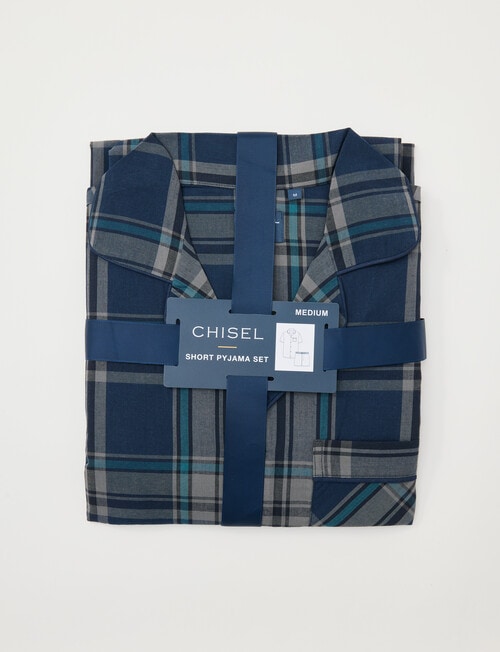 Chisel Woven Check Short PJ Set, Navy & Teal product photo View 05 L