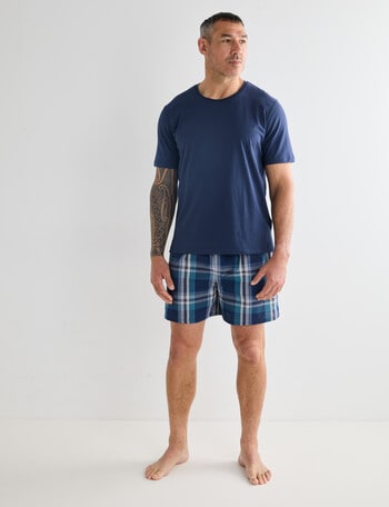 Chisel Knit Top with Woven Check Short PJ Set, Navy & Teal product photo