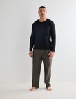 Chisel Knit Top with Woven Stripe Pant Long PJ Set, Khaki, Black & Stone product photo
