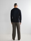 Chisel Knit Top with Woven Stripe Pant Long PJ Set, Khaki, Black & Stone product photo View 02 S