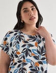 Studio Curve Organic Cotton Short Sleeve Boxy Tee, Off White & Multi Leaf product photo