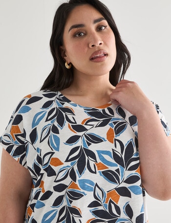 Studio Curve Organic Cotton Short Sleeve Boxy Tee, Off White & Multi Leaf product photo