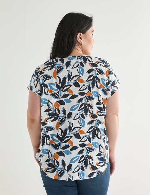 Studio Curve Organic Cotton Short Sleeve Boxy Tee, Off White & Multi Leaf product photo View 02 L