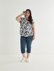 Studio Curve Organic Cotton Short Sleeve Boxy Tee, Off White & Multi Leaf product photo View 03 S