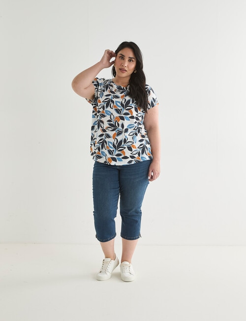 Studio Curve Organic Cotton Short Sleeve Boxy Tee, Off White & Multi Leaf product photo View 03 L