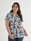 Studio Curve Organic Cotton Short Sleeve Boxy Tee, Off White & Multi Leaf product photo View 04 S