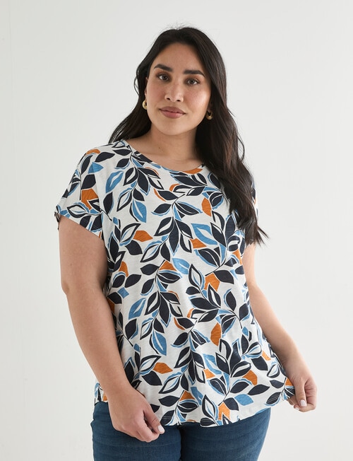 Studio Curve Organic Cotton Short Sleeve Boxy Tee, Off White & Multi Leaf product photo View 04 L
