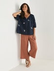 Ella J Linen V-Neck Top, Navy Print product photo View 03 S