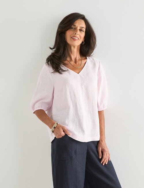 Ella J Linen V-Neck Top, Pale Pink product photo View 04 L