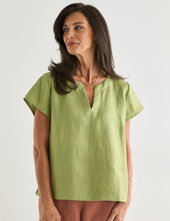 Ella J Linen Top, Moss product photo