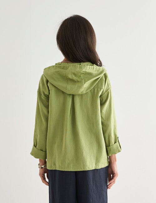 Ella J Linen Hooded Jacket, Moss product photo View 02 L