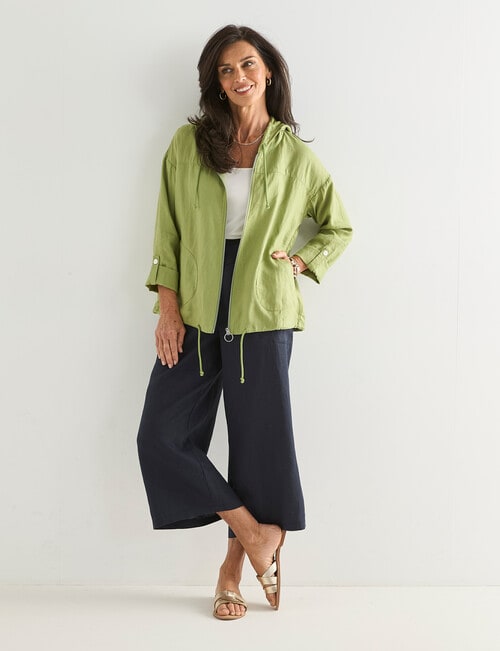 Ella J Linen Hooded Jacket, Moss product photo View 03 L