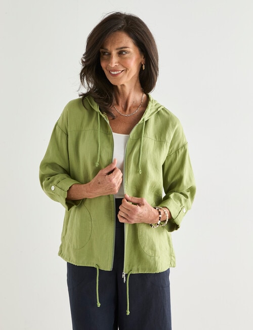 Ella J Linen Hooded Jacket, Moss product photo View 04 L
