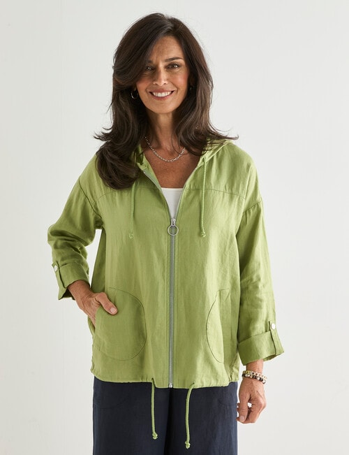 Ella J Linen Hooded Jacket, Moss product photo View 06 L