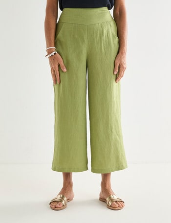 Ella J Linen Crop Pant, Moss product photo