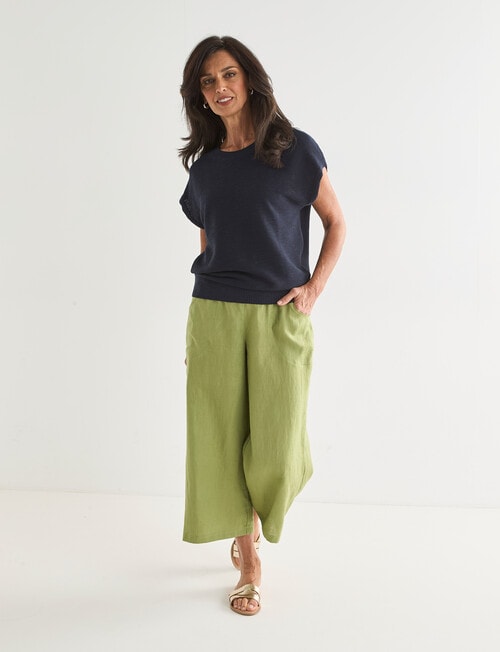 Ella J Linen Crop Pant, Moss product photo View 03 L