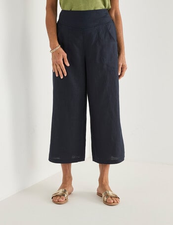 Ella J Linen Crop Pant, Navy product photo