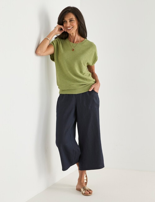 Ella J Linen Crop Pant, Navy product photo View 03 L