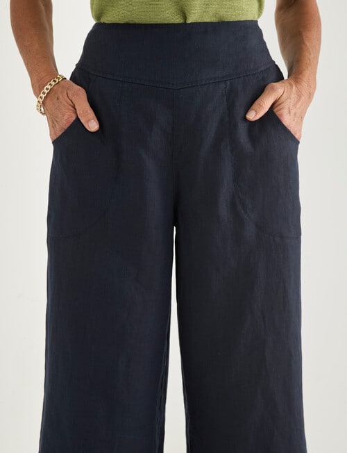 Ella J Linen Crop Pant, Navy product photo View 04 L