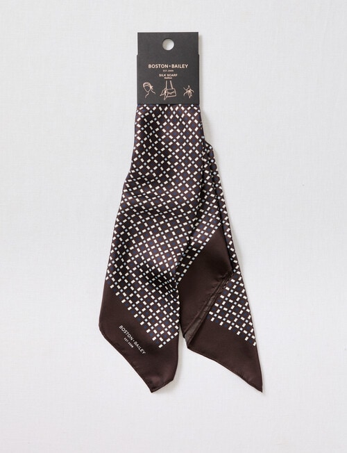 Boston + Bailey Silk Square Scarf, 65 x 65cm, Chocolate Geo product photo