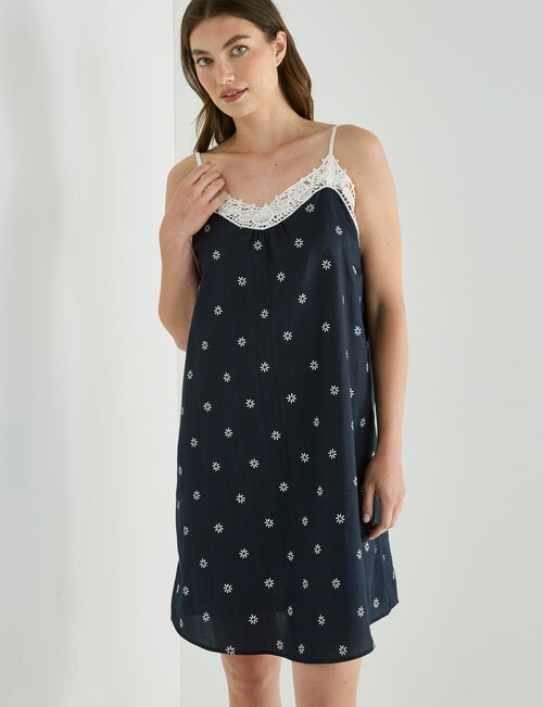 Whistle Sleep Cotton Strappy Nightie, Navy Print product photo