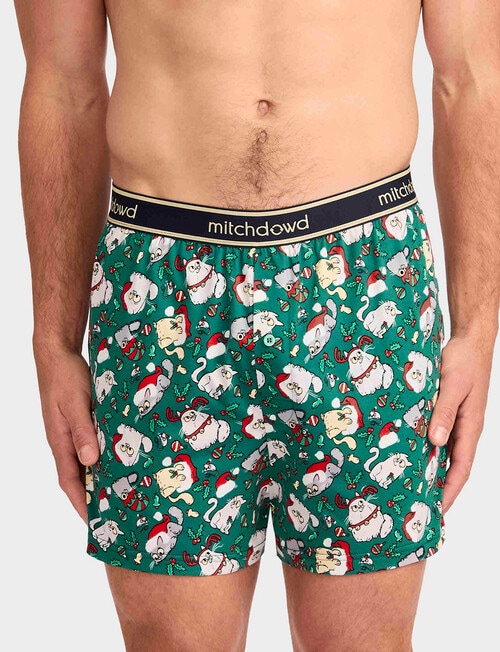Mitch Dowd Kitties Cotton Knit Christmas Boxer, Green product photo