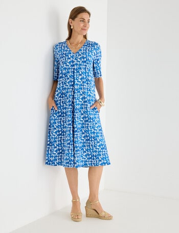 Ella J Knit Dress, Bright Blue Print product photo