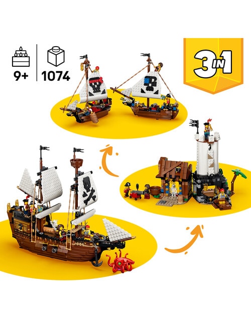 LEGO Creator 3-in-1 Creator 3 in 1 Iconic Pirate Ship Toy, 31387 product photo View 03 L