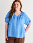 Amy & Ivy Short Sleeve Pleated V-Neck Top, Cornflower product photo