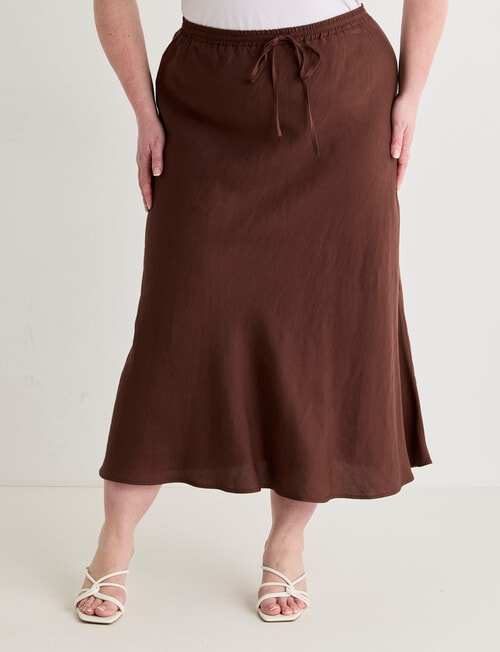 Amy & Ivy Tie Front Bias Cut Skirt, Chocolate product photo