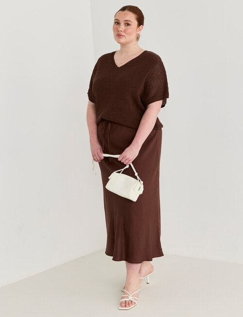 Amy & Ivy Tie Front Bias Cut Skirt, Chocolate product photo View 03 L