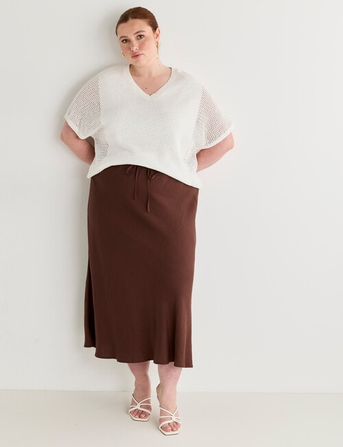 Amy & Ivy Tie Front Bias Cut Skirt, Chocolate product photo View 05 L