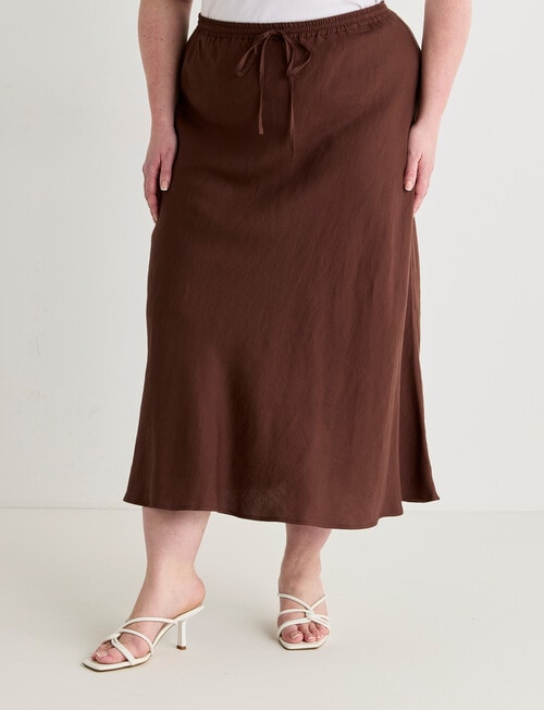 Amy & Ivy Tie Front Bias Cut Skirt, Chocolate product photo View 07 L