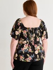 Amy & Ivy Button Front Shirred Back Top, Noir Blooms Print product photo View 02 S