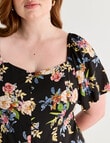 Amy & Ivy Button Front Shirred Back Top, Noir Blooms Print product photo View 04 S