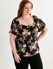 Amy & Ivy Button Front Shirred Back Top, Noir Blooms Print product photo View 05 S