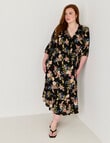 Amy & Ivy Shirred X-Over Neck Midi Dress, Noir Blooms Print product photo