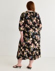 Amy & Ivy Shirred X-Over Neck Midi Dress, Noir Blooms Print product photo View 02 S