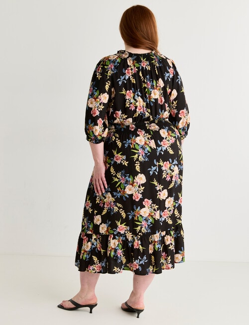 Amy & Ivy Shirred X-Over Neck Midi Dress, Noir Blooms Print product photo View 02 L