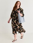Amy & Ivy Shirred X-Over Neck Midi Dress, Noir Blooms Print product photo View 03 S