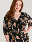 Amy & Ivy Shirred X-Over Neck Midi Dress, Noir Blooms Print product photo View 04 S
