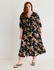 Amy & Ivy Shirred X-Over Neck Midi Dress, Noir Blooms Print product photo View 05 S