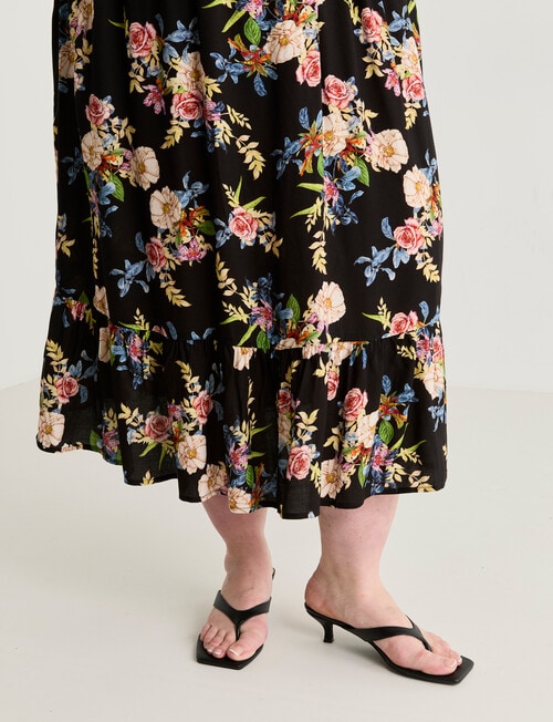 Amy & Ivy Shirred X-Over Neck Midi Dress, Noir Blooms Print product photo View 06 L