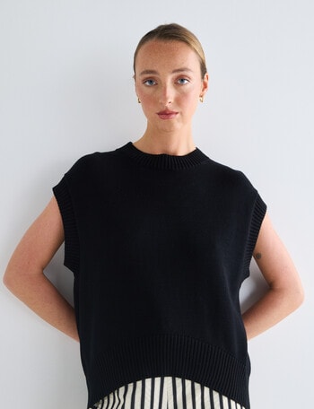 Jigsaw Curve Cotton Vest, Black product photo