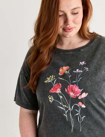 Amy & Ivy Print Drop Shoulder Tee, Acid Black product photo
