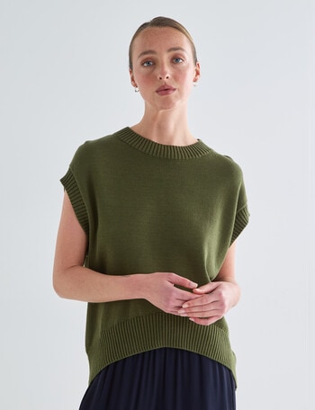 Jigsaw Curve Cotton Vest, Moss product photo