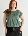 Amy & Ivy Wide Neck Drawcord Hem Top, Dark Sage Green product photo